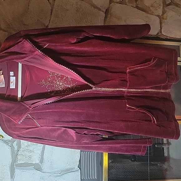 Quacker Factory Set Velour Bedazzled Full Zip Track Jacket with Top 3X Gold - Picture 1 of 8